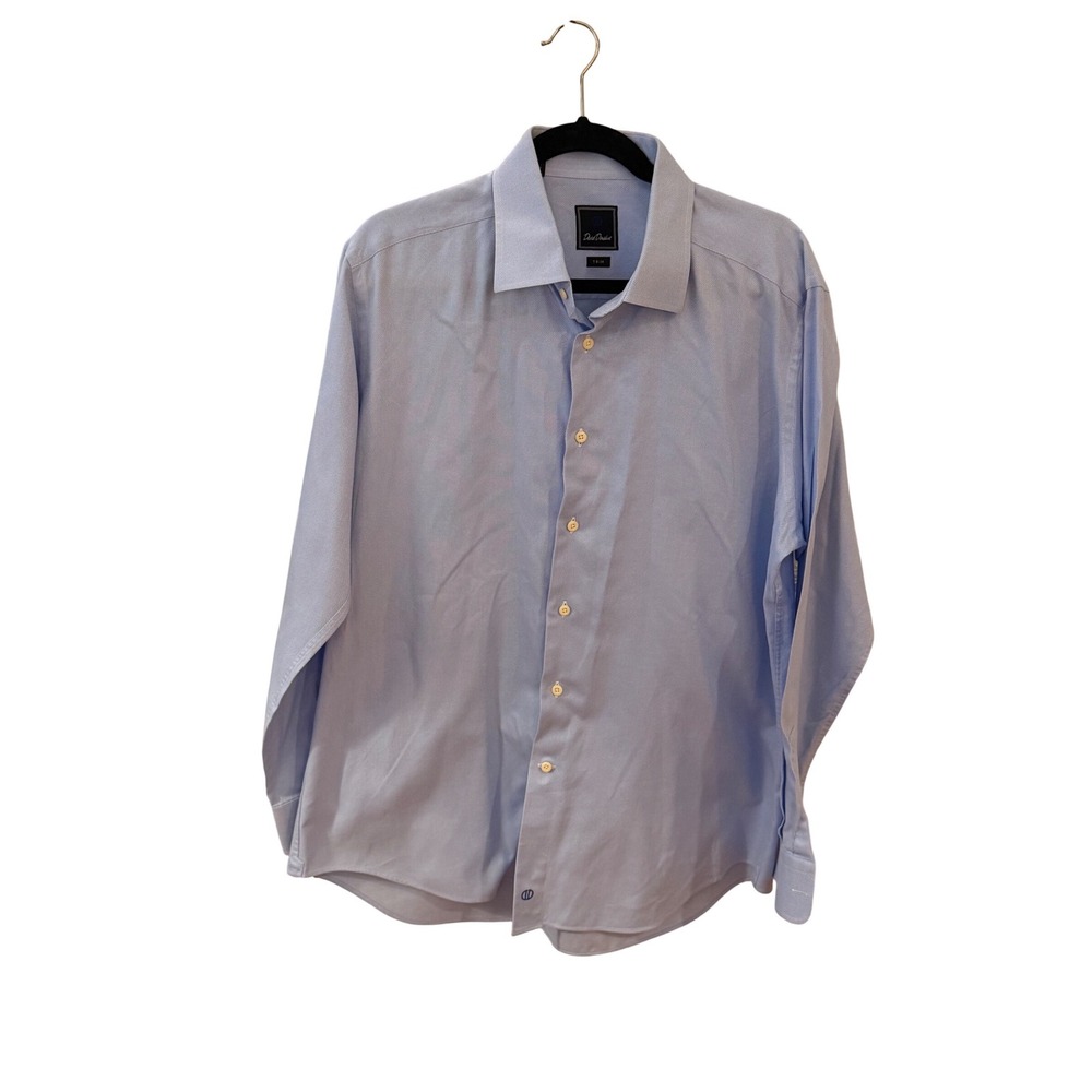 David Donahue Mens Trim Fit Dress Shirt Light Blue Long Sleeve Spread Collar16.5